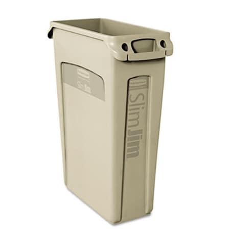 Rcp Slim Jim Receptacle w/Venting Channels  Rectangular  Plastic  23 gal  Beige 354060BG